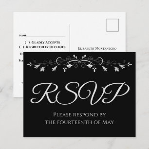Silver on Black Elegant Wedding RSVP Postcard