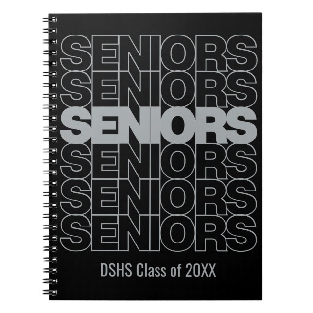 Silver on Black Seniors Seniors Seniors Notebook (Front)