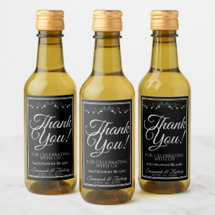 Silver on Black Wedding Mini Wine Bottle Thank You Label