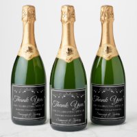 Silver on Black Wedding Sparkling Wine Bottle Than