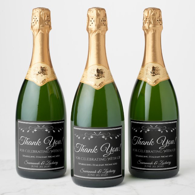 Silver on Black Wedding Sparkling Wine Bottle Than Sparkling Wine Label (Bottles)