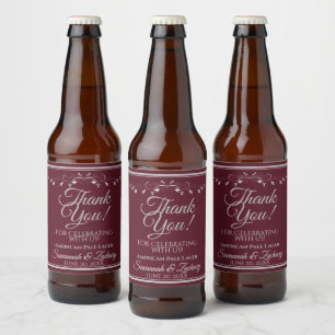 Silver on Burgundy Wedding Thank You Beer Bottle Label