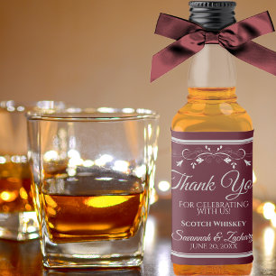 Silver on Burgundy Wedding Thank You Mini Liquor Bottle Label