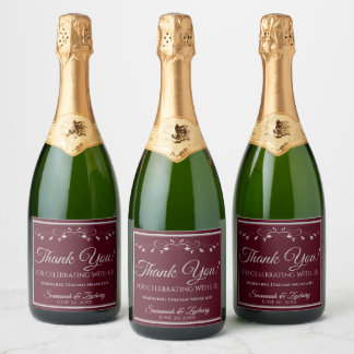 Silver on Burgundy Wedding Thank You Sparkling Wine Label
