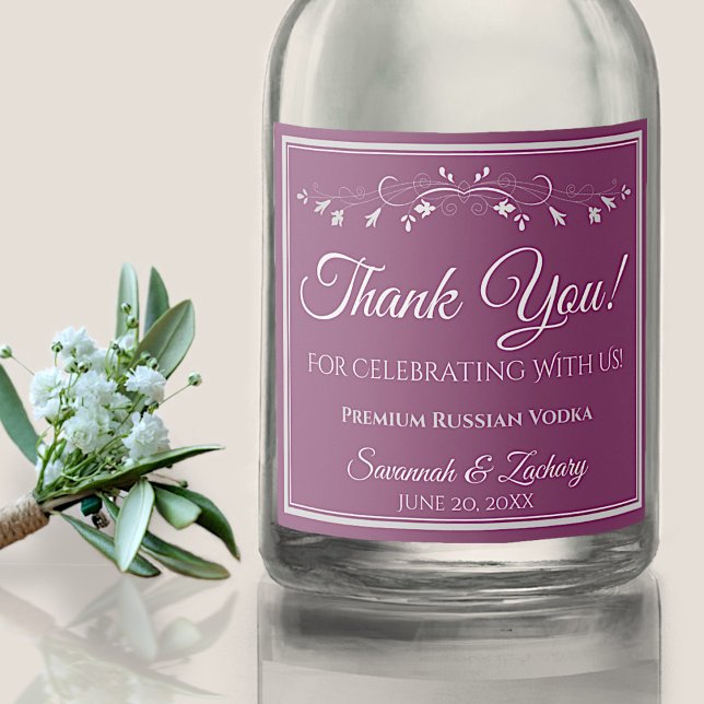 Silver on Cassis Wedding Liquor Bottle Thank You Label (Creator Uploaded)