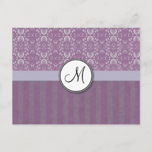 Silver on Lavender Damask with Stripes & Monogram Postcard