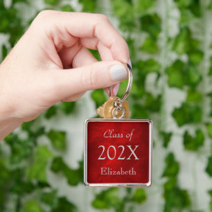 Silver on Red Graduation Keychain