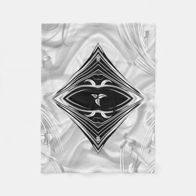 Silver or Abstract flowers on Black - Silk Fleece  Blanket (Front)
