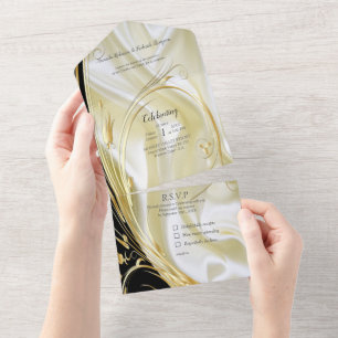 Silver or Gold Abstract flowers on - Silk & Art All In One Invitation