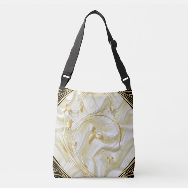 Silver or Gold Abstract flowers on - Silk & Art Crossbody Bag (Front)