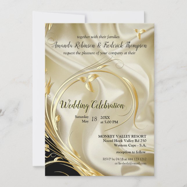 Silver or Gold Abstract flowers on - Silk & Art Invitation (Front)