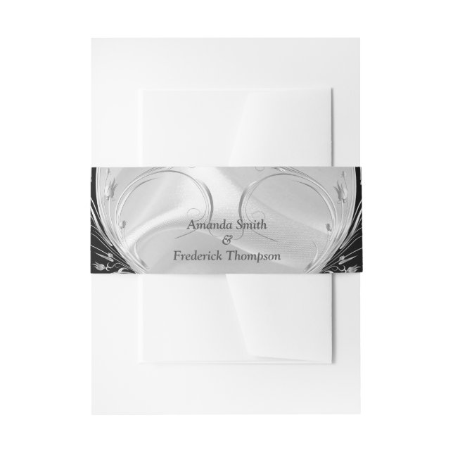 Silver or Gold Abstract flowers on - Silk & Art Invitation Belly Band (Front Example)