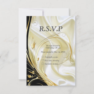 Silver or Gold Abstract flowers on - Silk & Art RSVP Card