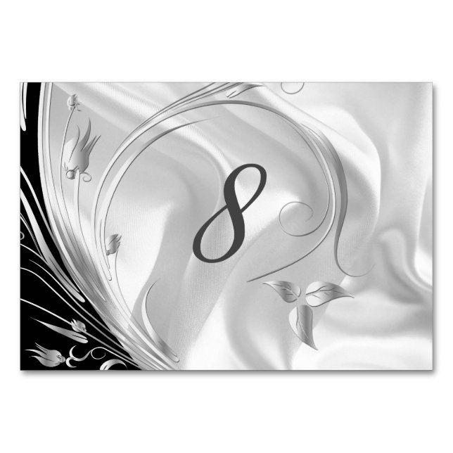 Silver or Gold Abstract flowers on - Silk & Art Table Number (Front)