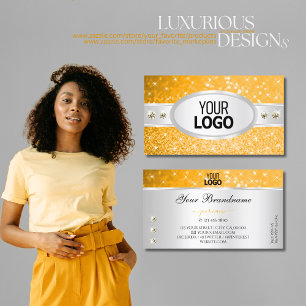 Silver Orange Glitter Sparkle Stars Diamonds Logo Business Card