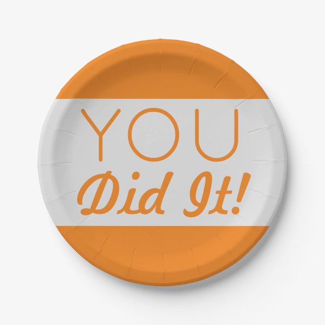 Silver & Orange You Did It Graduation Paper Plate (Front)