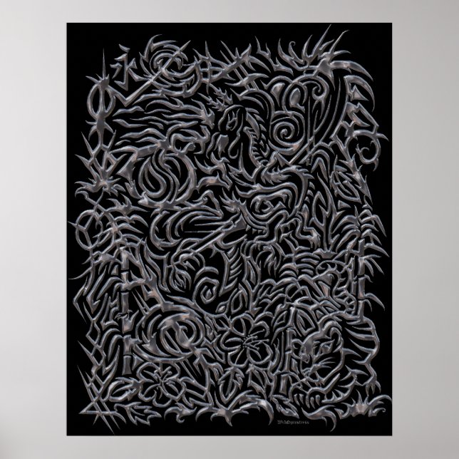 Silver Oriental Tribal Tattoo Poster (Front)