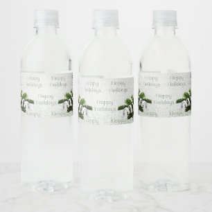 Silver Ornament White Ribbon Christmas Water Bottle Label