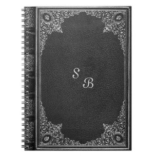 Silver Ornamental on Black with Initials Notebook