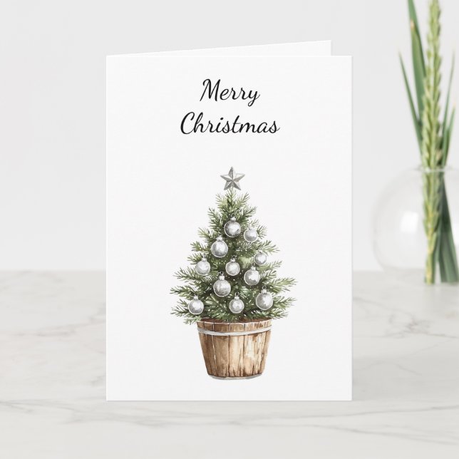 Silver Ornaments Christmas Tree Card (Front)
