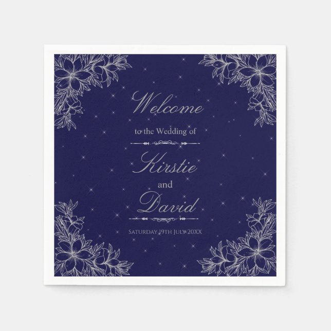 Silver Ornate Floral Wedding Napkin (Front)