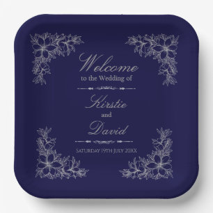 Silver Ornate Floral Wedding Paper Plate