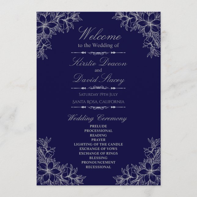 Silver Ornate Floral Wedding Program (Front)