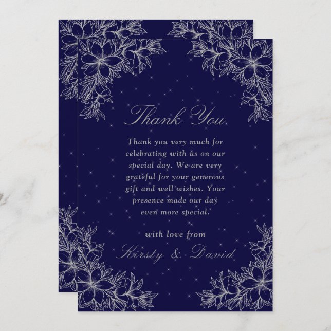 Silver Ornate Floral Wedding Thank You Card (Front/Back)