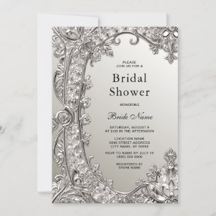 Silver Ornate Modern Bridal Shower Invitation