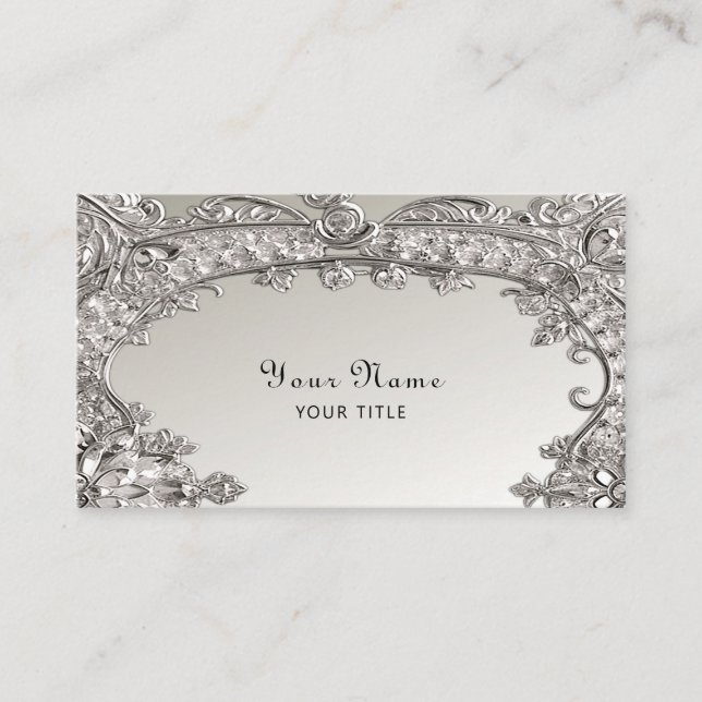 Silver Ornate Modern Business Card (Front)