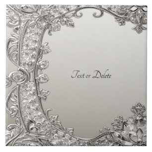 Silver Ornate Modern Ceramic Tile