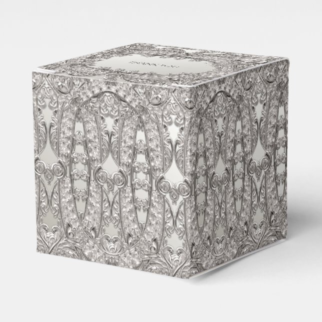 Silver Ornate Modern Favour Box (Front Side)