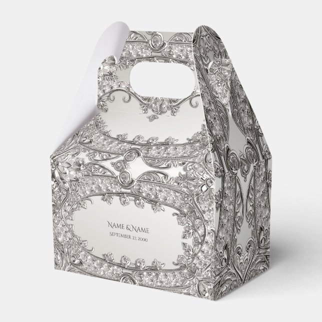 Silver Ornate Modern Favour Box (Front Side)