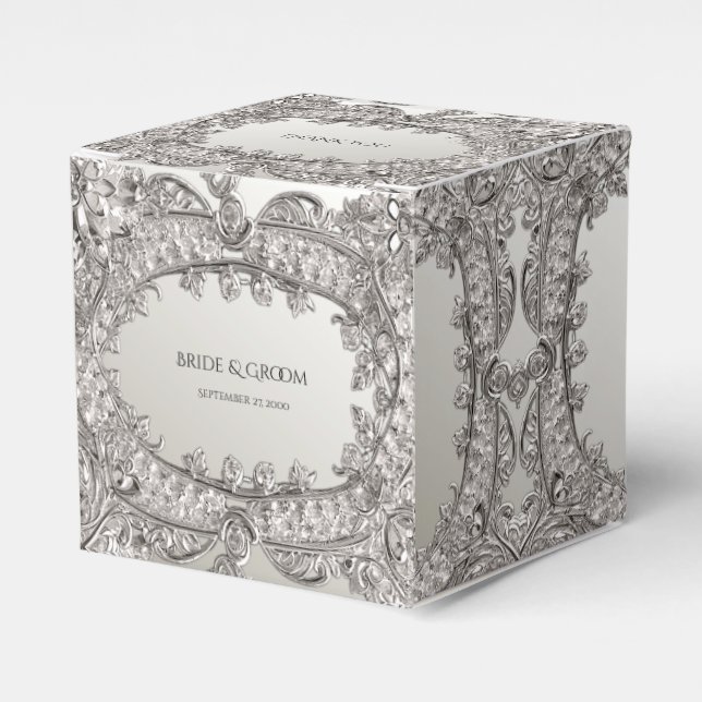 Silver Ornate Modern Favour Box (Front Side)