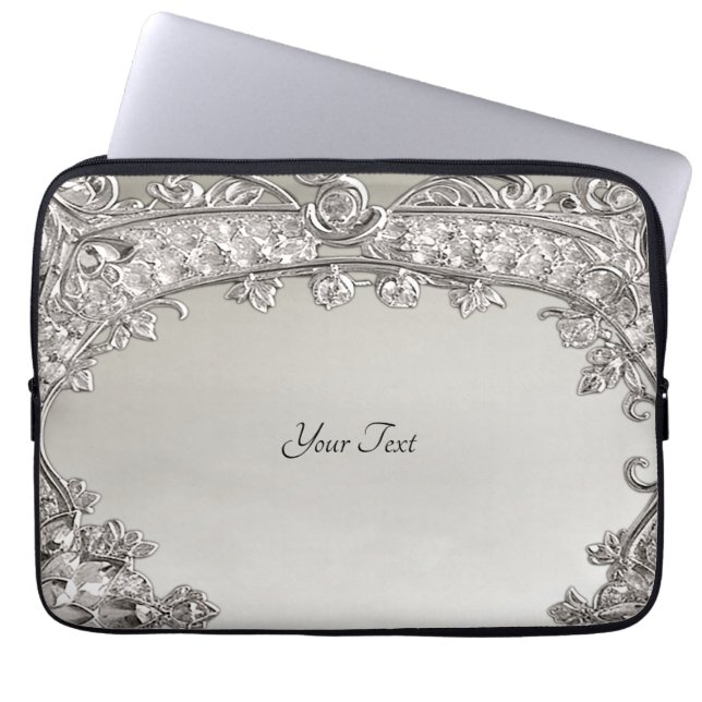 Silver Ornate Modern Laptop Sleeve (Front)
