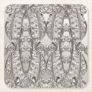 Silver Ornate Modern Paper Coaster