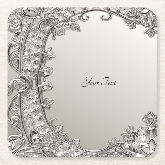 Silver Ornate Modern Paper Coaster (Front)