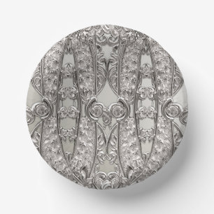 Silver Ornate Modern Paper Plate