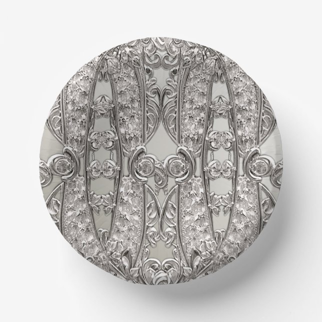 Silver Ornate Modern Paper Plate (Front)