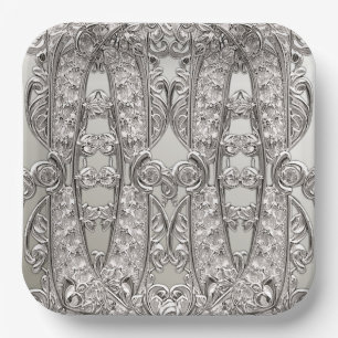 Silver Ornate Modern Paper Plate