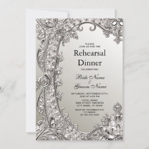 Silver Ornate Modern Rehearsal Dinner Invitation