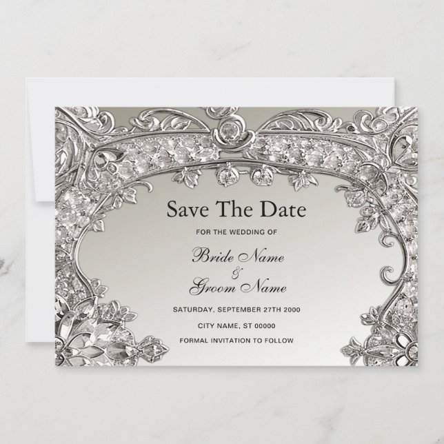 Silver Ornate Modern Save The Date (Front)