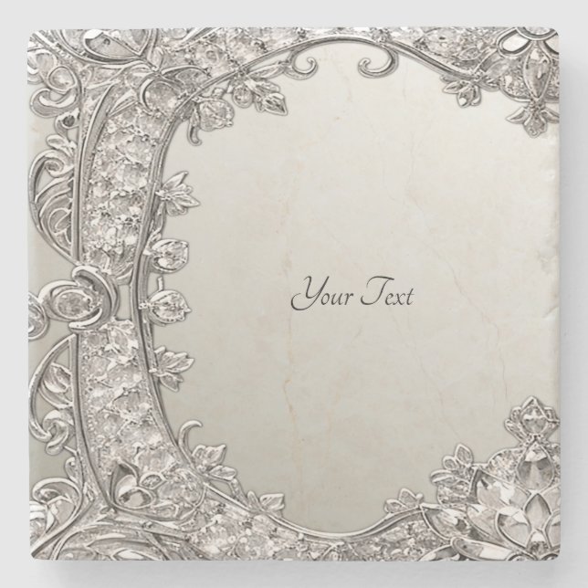 Silver Ornate Modern Stone Coaster (Front)