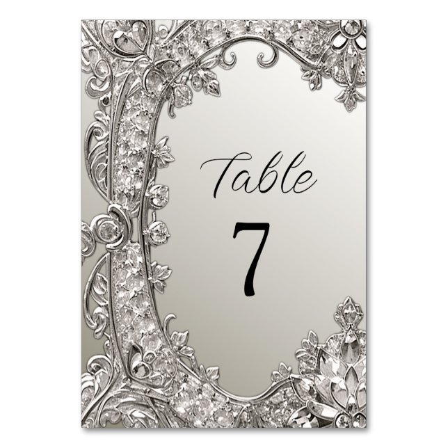 Silver Ornate Modern Table Number (Front)