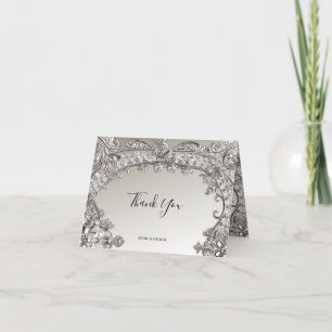 Silver Ornate Modern Thank You Card