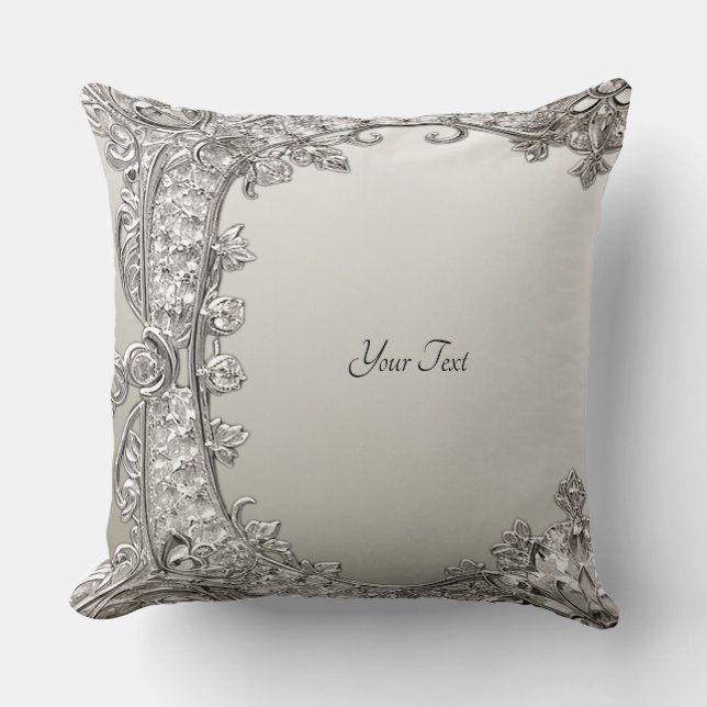 Silver Ornate Modern Throw Pillow (Front)