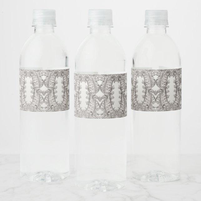 Silver Ornate Modern Water Bottle Label (Bottles)