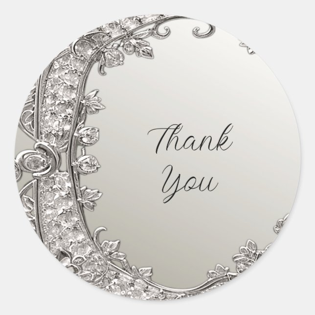 Silver Ornate Modern Wedding Sticker (Front)