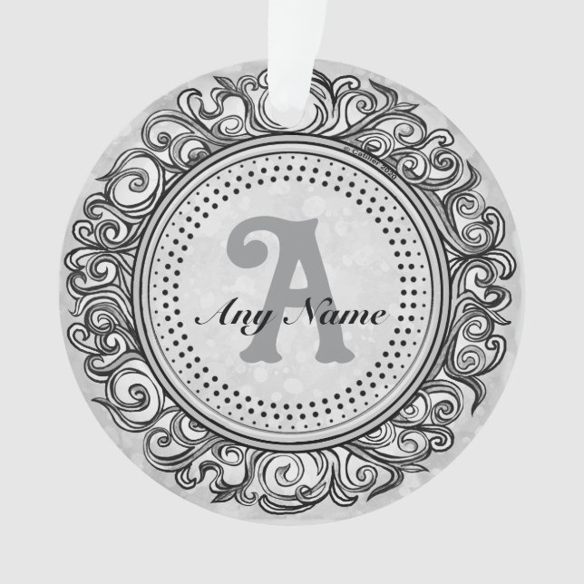 Silver Ornate Monogram  Ornament (Front)