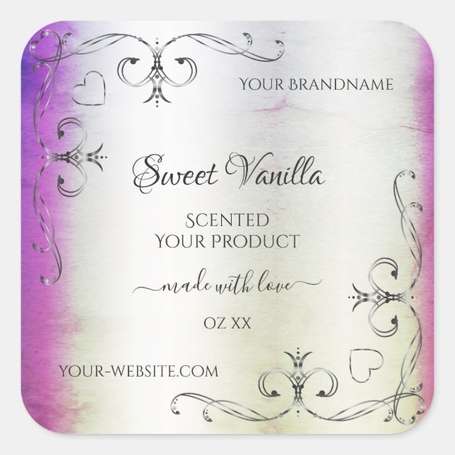 Silver Ornate Purple Shimmery Marble Product Label (Front)